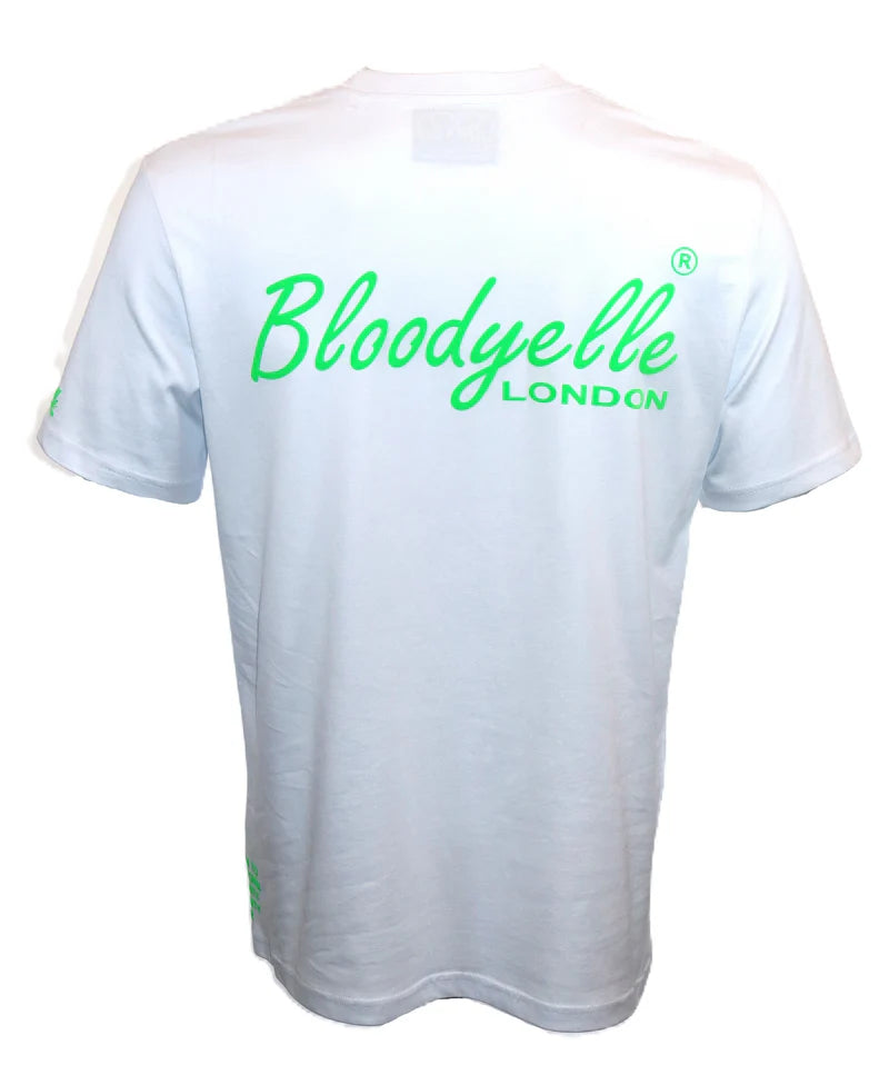 White and Neon Green Flock Bloodyelle Signature T-Shirt
