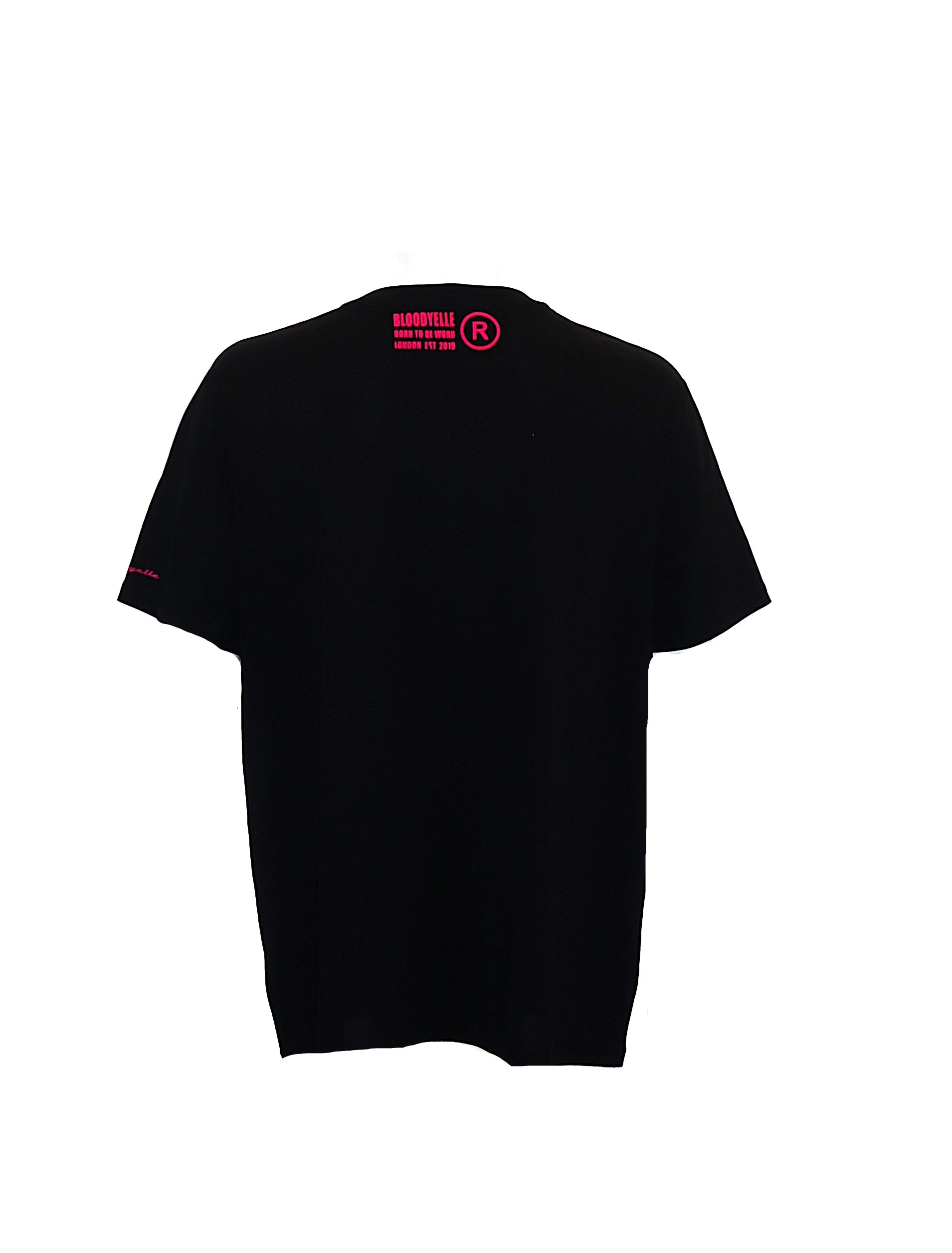 Bloodyelle Elephant Logo Black & Neon Pink Flock T-Shirt