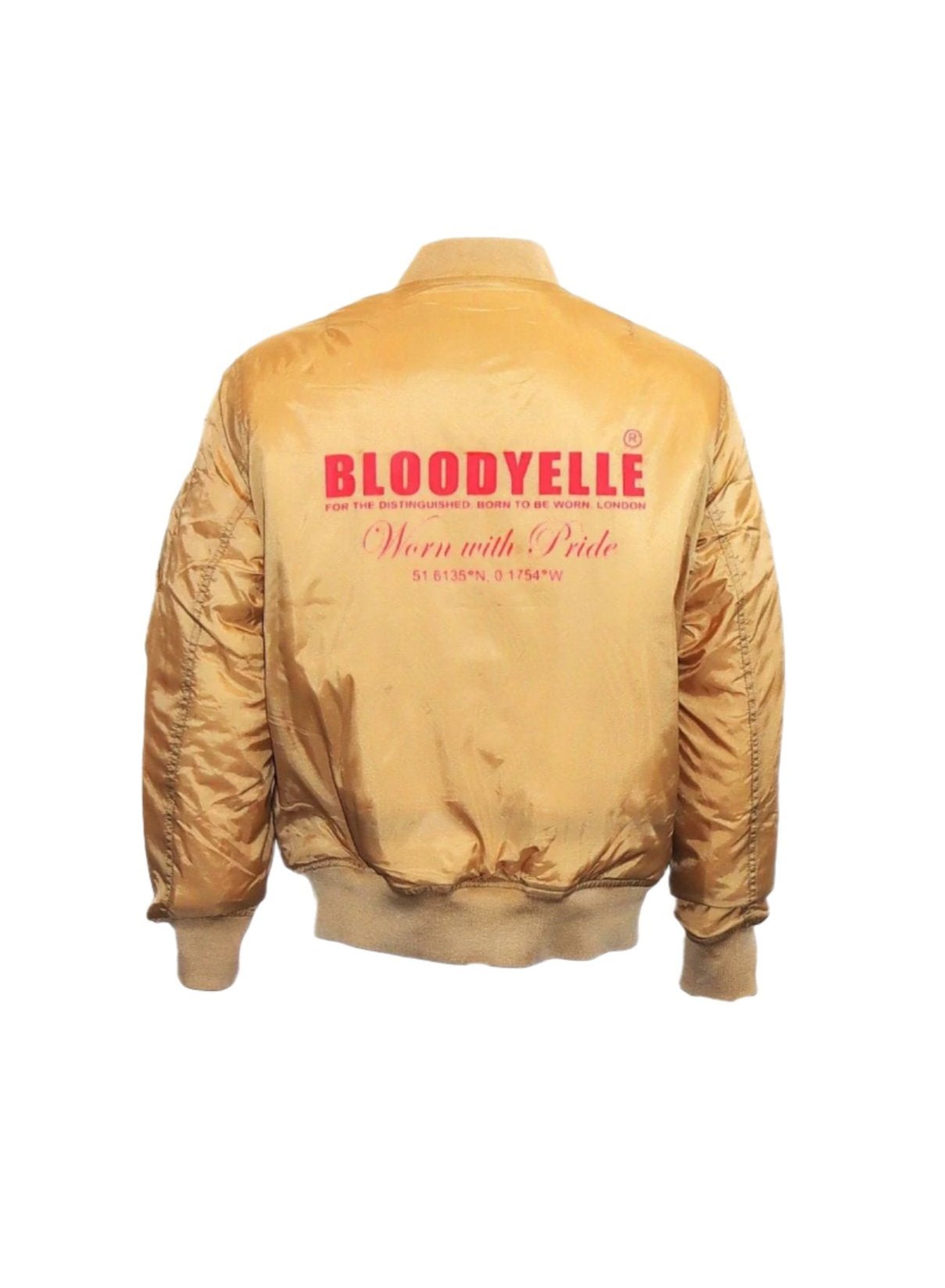Beige Signature Bomber Jacket with Neon Red Emblem
