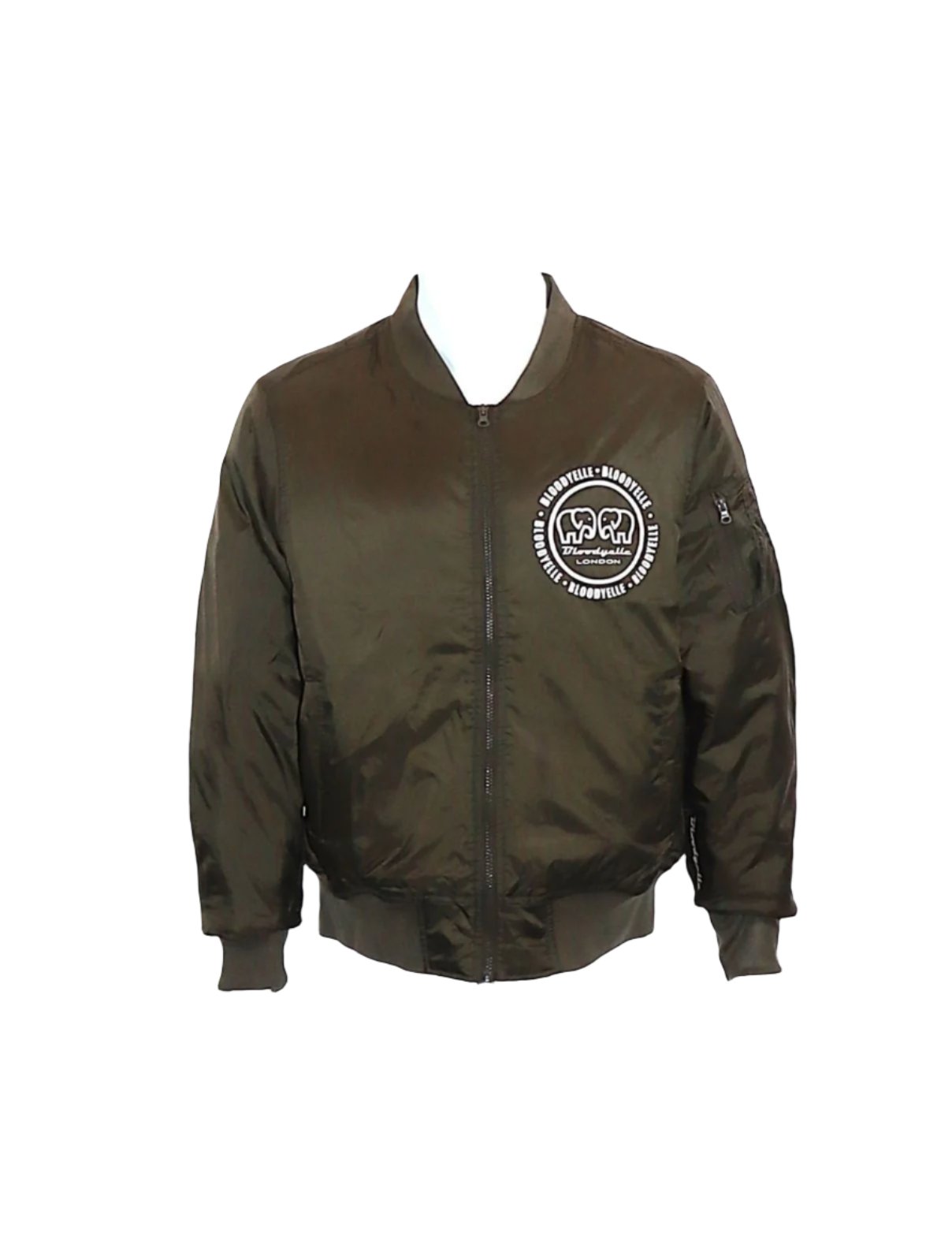 Khaki Infinity Bomber Jacket with Pale Gold Metallic Emblem