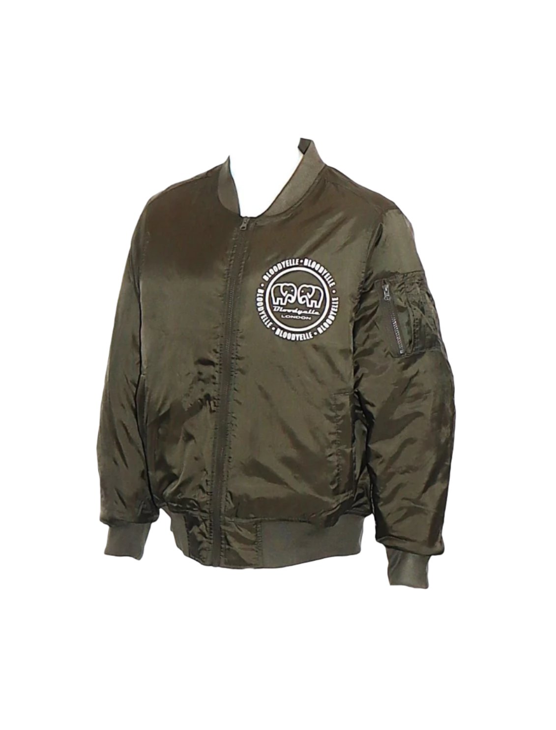 Khaki Infinity Bomber Jacket with Pale Gold Metallic Emblem
