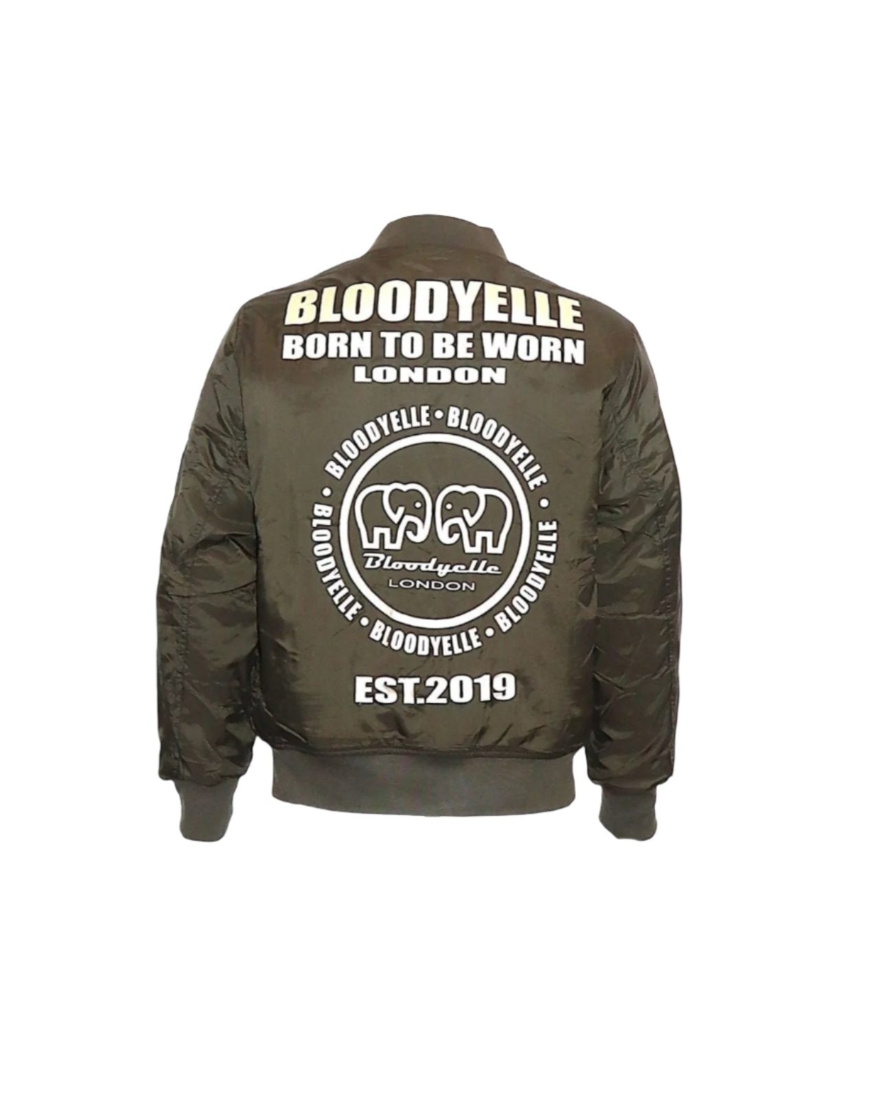 Khaki Infinity Bomber Jacket with Pale Gold Metallic Emblem
