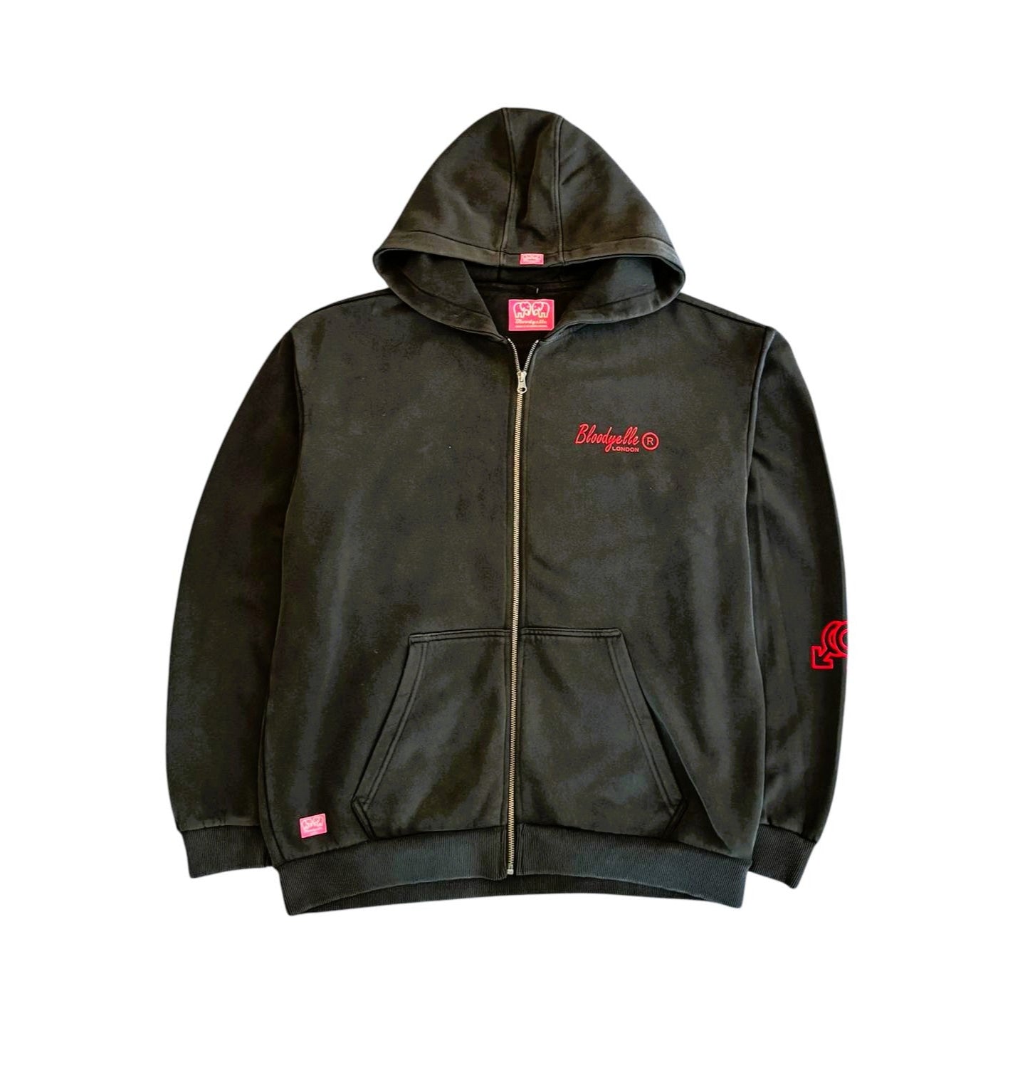 Washed Black and Red Flock Joggers