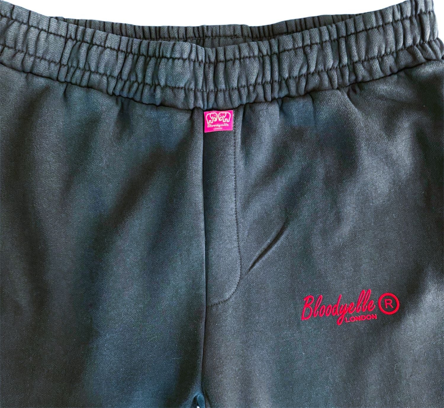 Washed Black and Red Flock Joggers