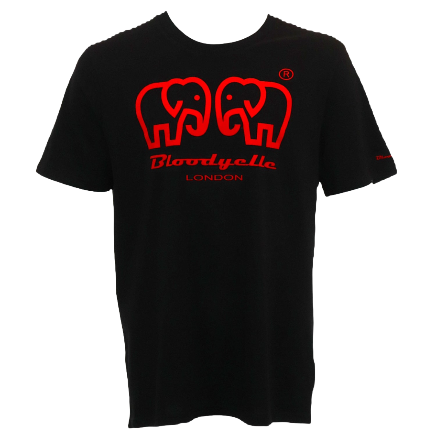 Bloodyelle Elephant Logo Black & Neon Red Flock T-Shirt