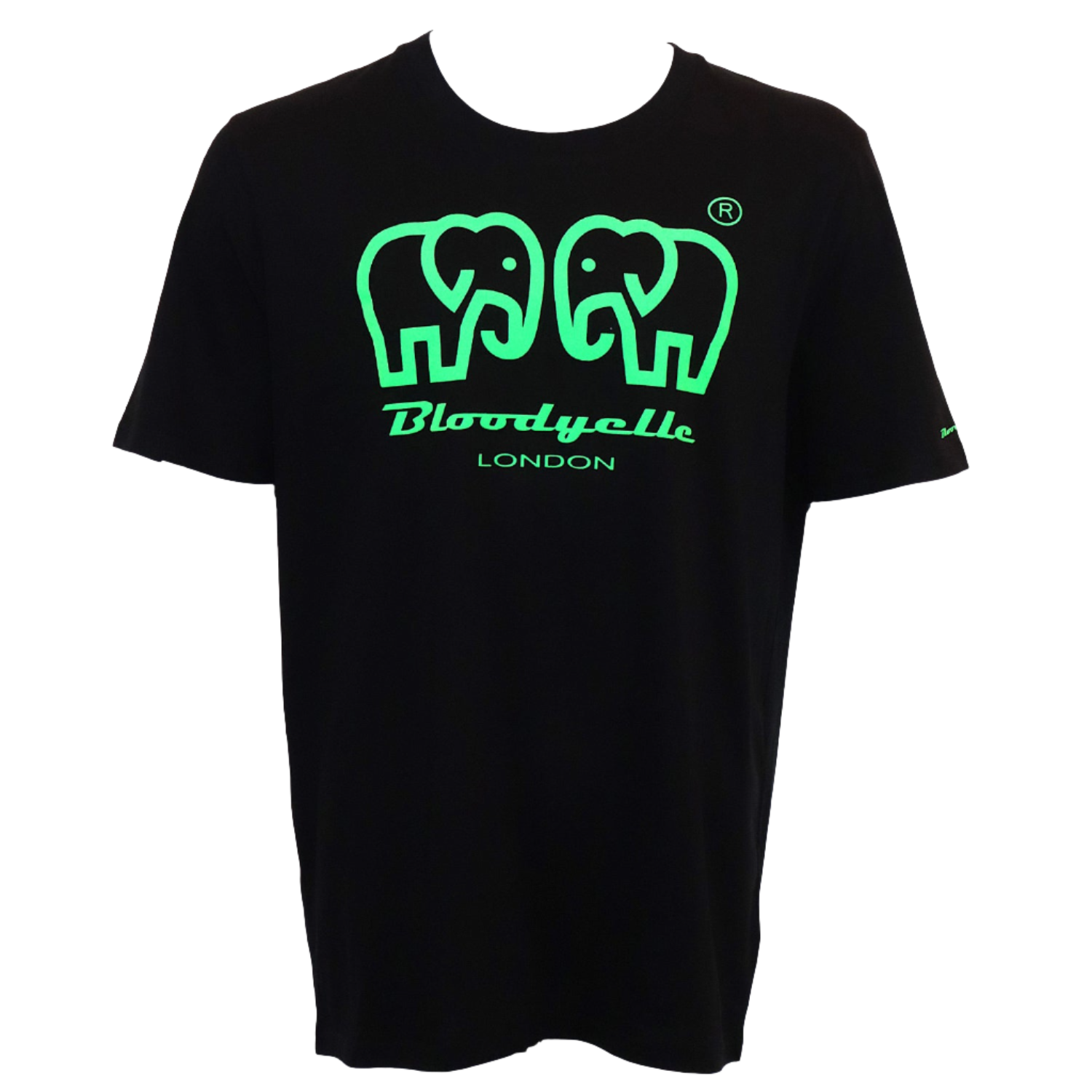 Bloodyelle Elephant Logo Black & Neon Green Flock T-Shirt