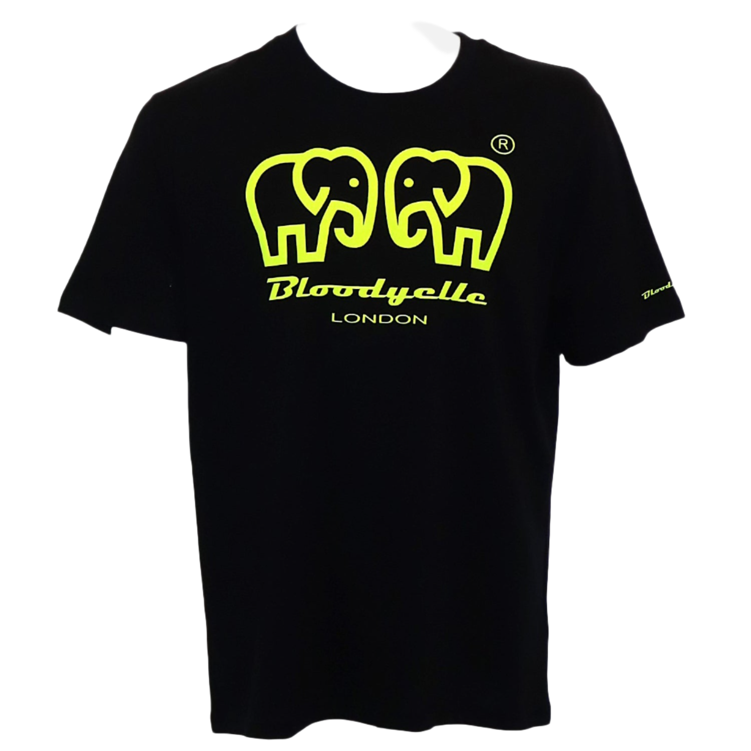 Bloodyelle Elephant Logo Black & Neon Yellow Flock T-Shirt