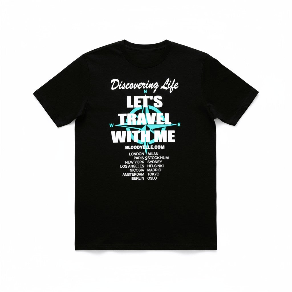 Discovering Life -Bloodyelle Black T-Shirt with Glowing the Dark and Tiffany Blue