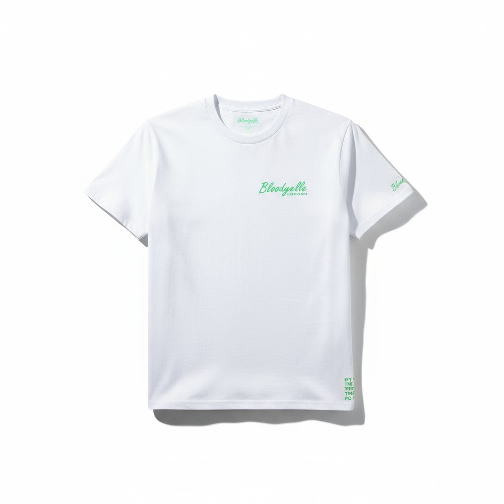 White and Neon Green Flock Bloodyelle Signature T-Shirt