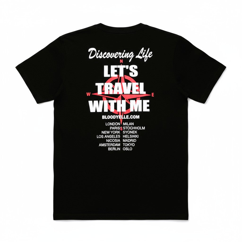 Discovering Life -Bloodyelle Black T-Shirt with Glowing the Dark and Neon Red