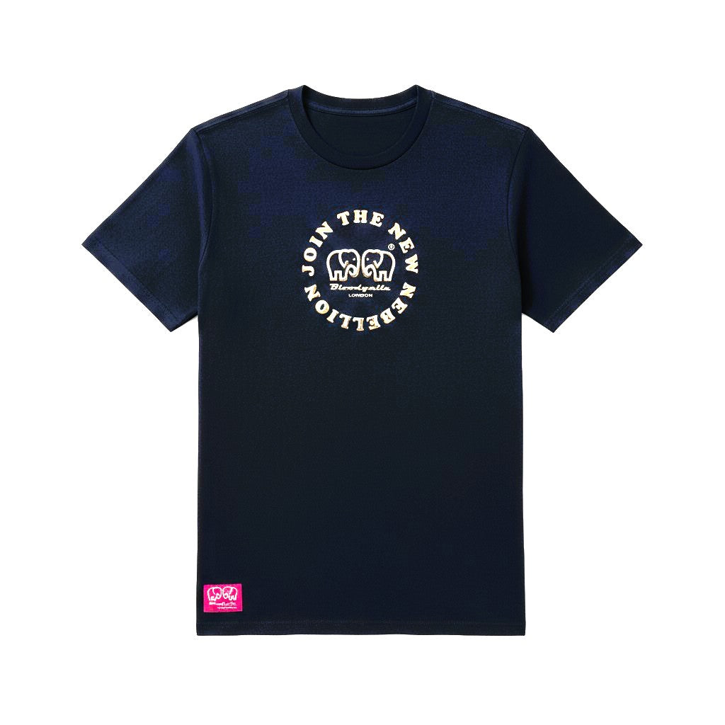 Medium Logo Navy and Gold Puff T-Shirt