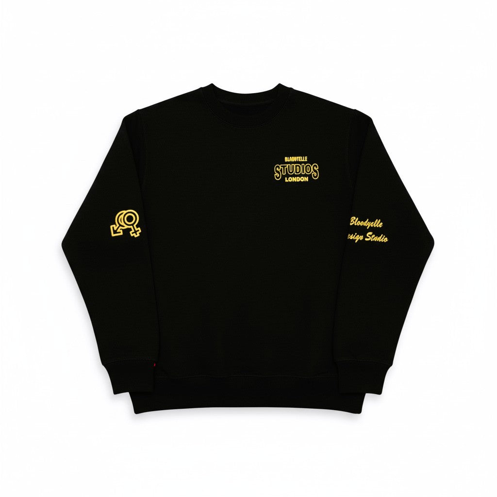 Black & Gold Oversized Streetwear Sweatshirt – Bold Graphic Crewneck