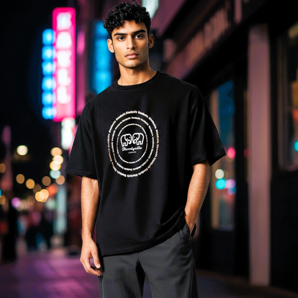 Black and Metallic Silver Spiral T-Shirt