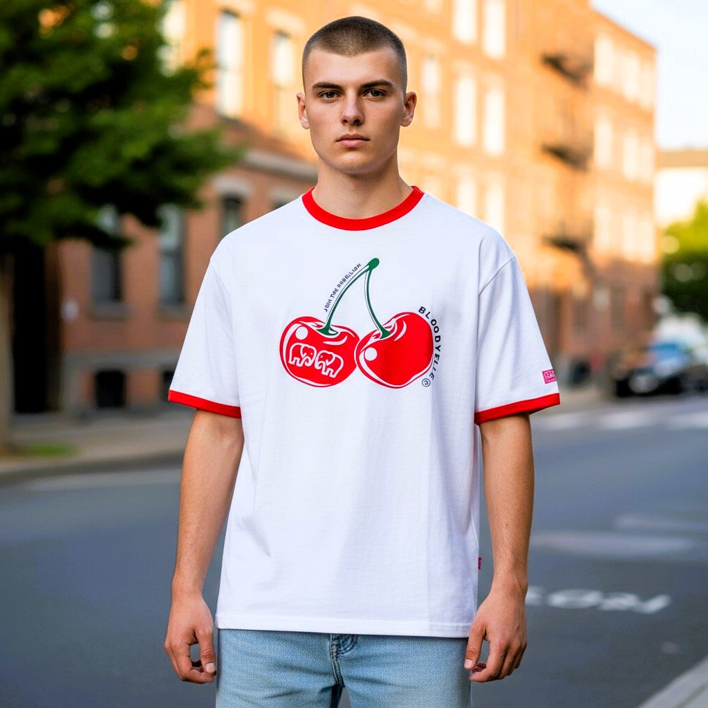 Rebellious White and Red Flock Cherry T-Shirt