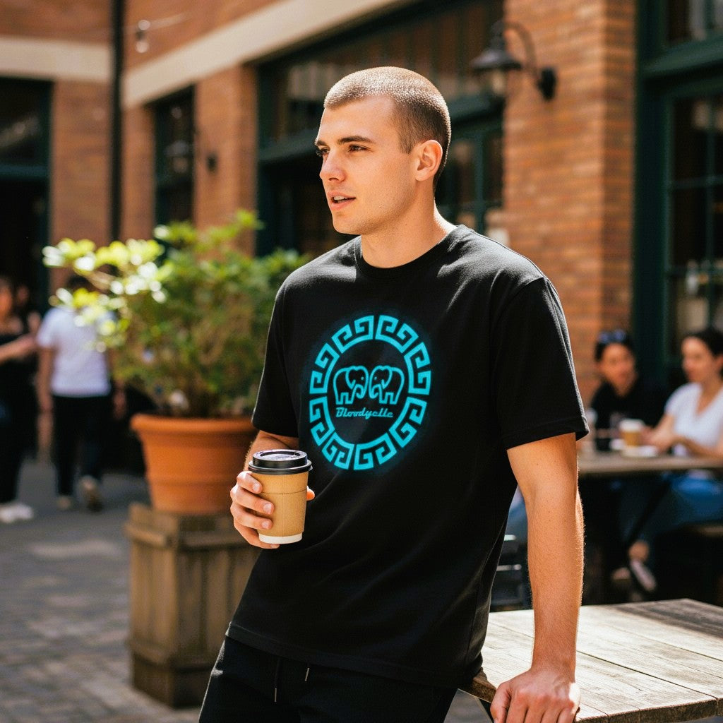 Greek Legends 2 Black with Neon Blue Flock T-Shirt