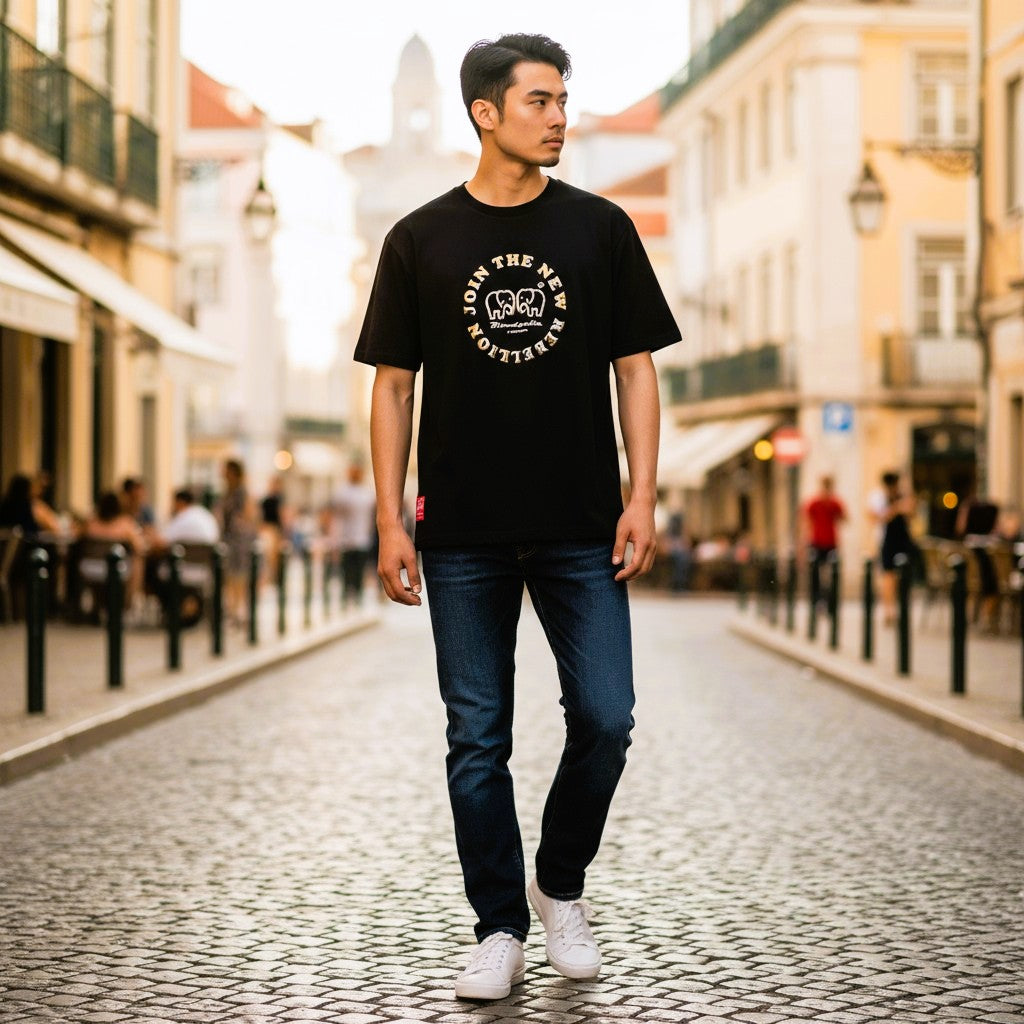 Medium Logo Black and Gold Puff T-Shirt