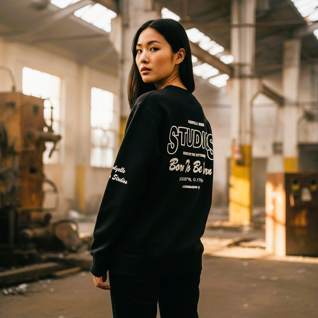 Black & Gold Oversized Streetwear Sweatshirt – Bold Graphic Crewneck