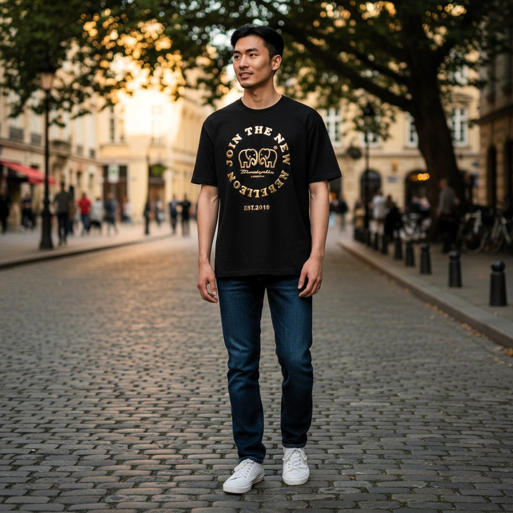 Rebellion Black and Gold Puff T-Shirt