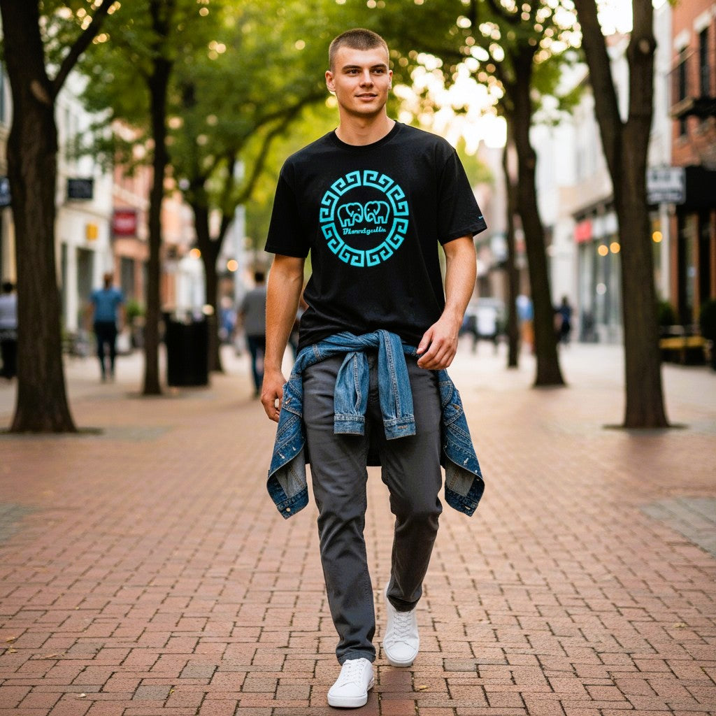 Greek Legends 2 Black with Neon Blue Flock T-Shirt