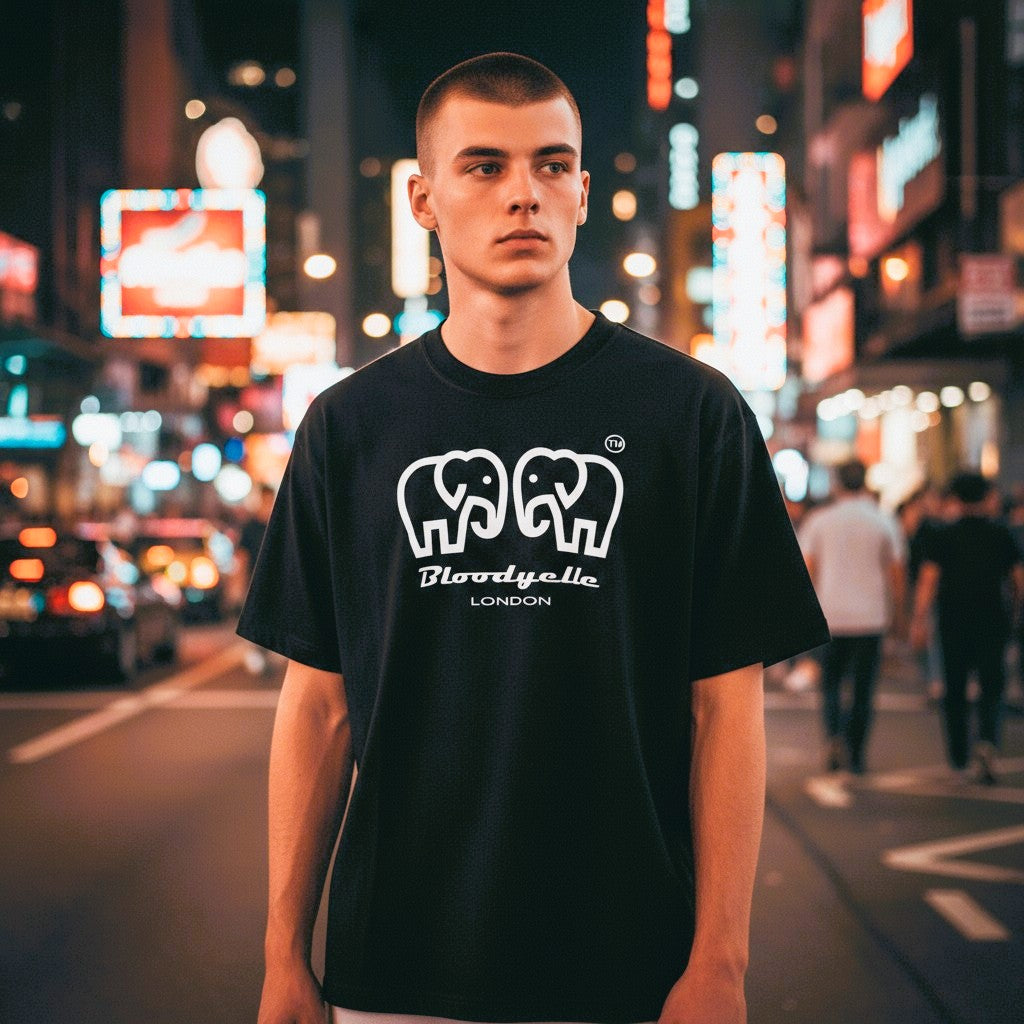 Elephant Logo Black & White Flock T-Shirt