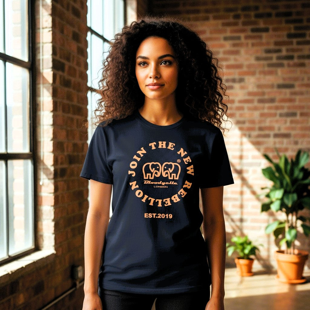 Rebellion Navy and Pink Flock T-Shirt