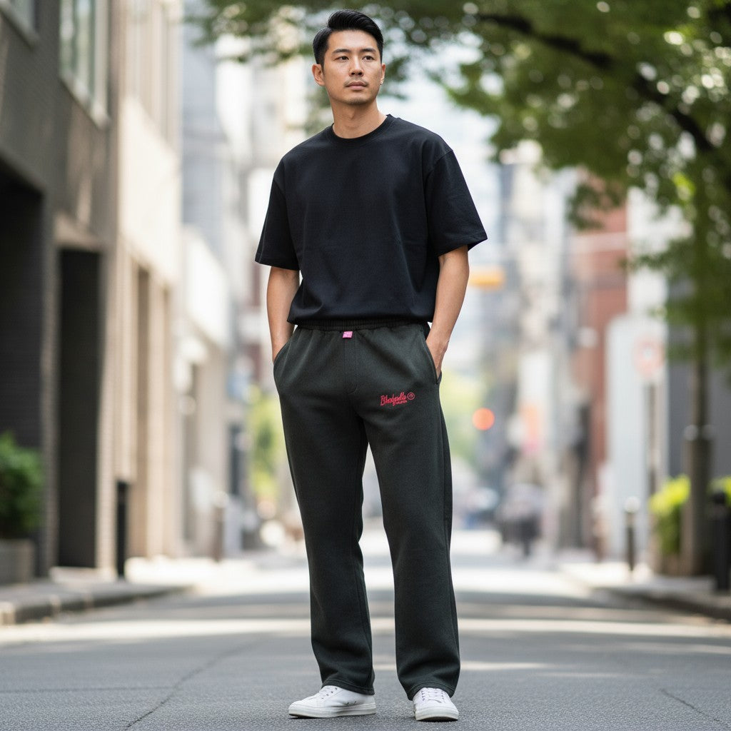Washed Black and Red Flock Joggers