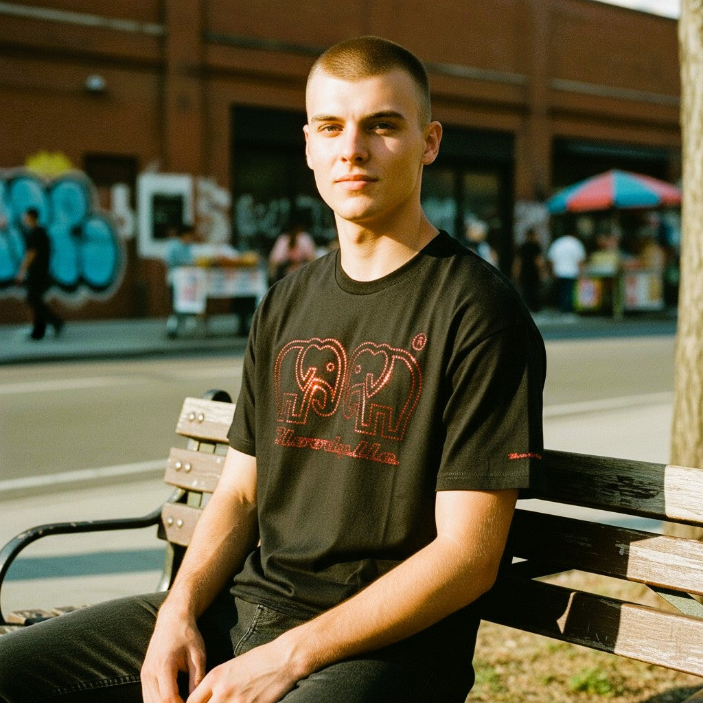 Black with Metallic Red logo Elephant Dot T-Shirt