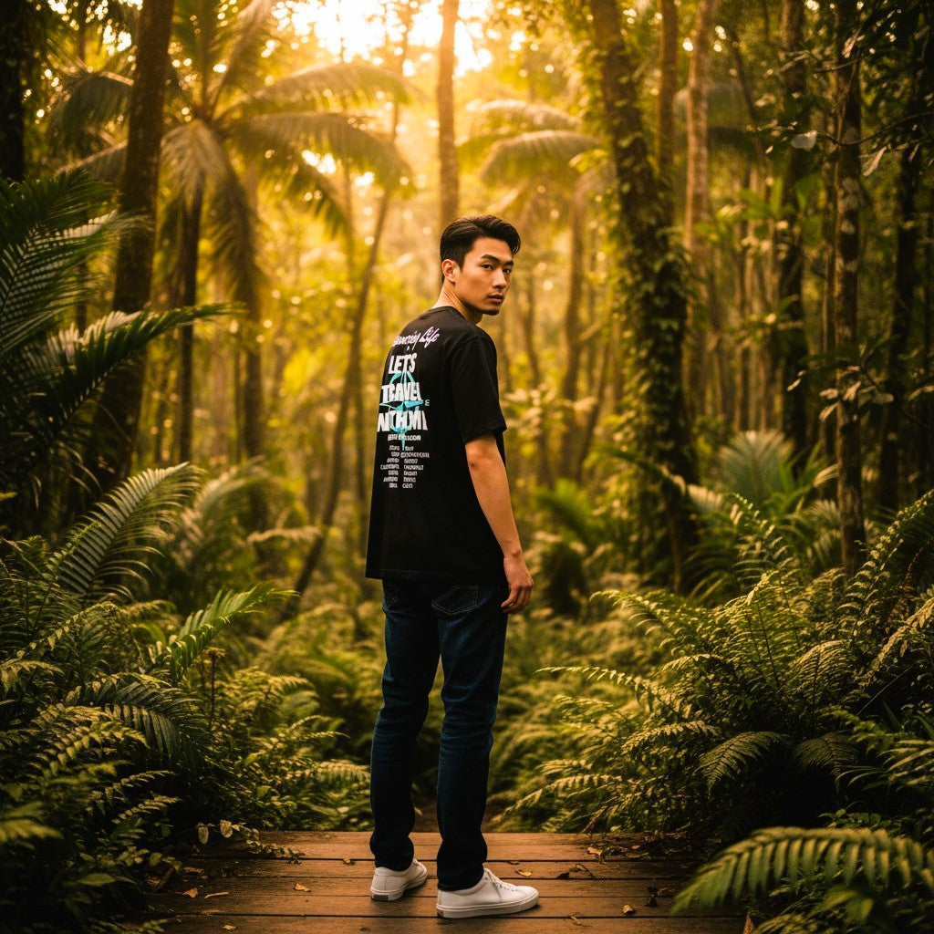 Discovering Life -Bloodyelle Black T-Shirt with Glowing the Dark and Tiffany Blue