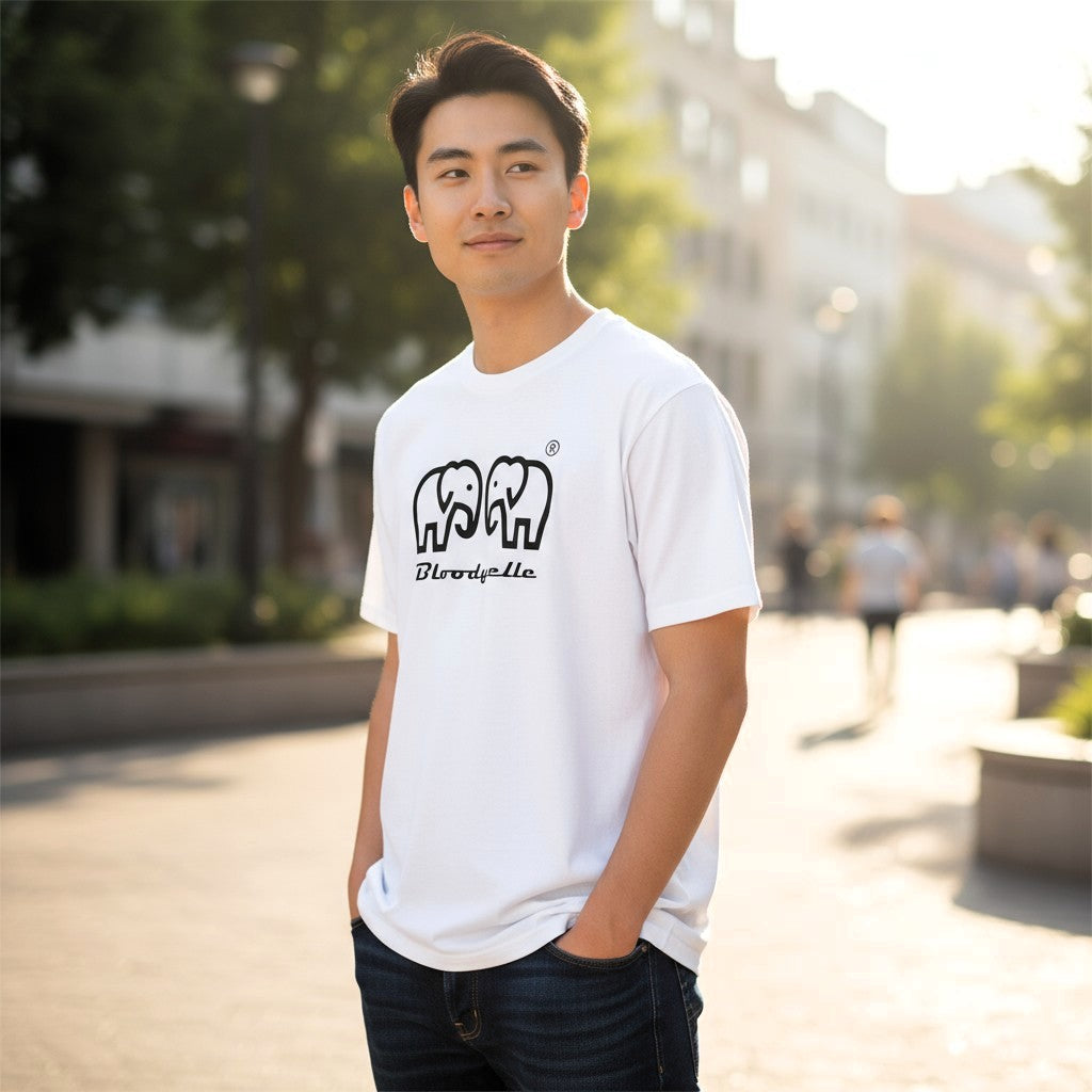 Bloodyelle Elephant White with Black Raised Logo T-Shirt