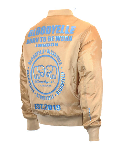 Beige Infinity Jacket with our Metallic Blue Emblem