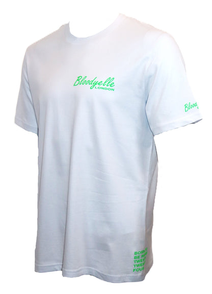 White and Neon Green Flock "Bloodyelle Signature" T-Shirt