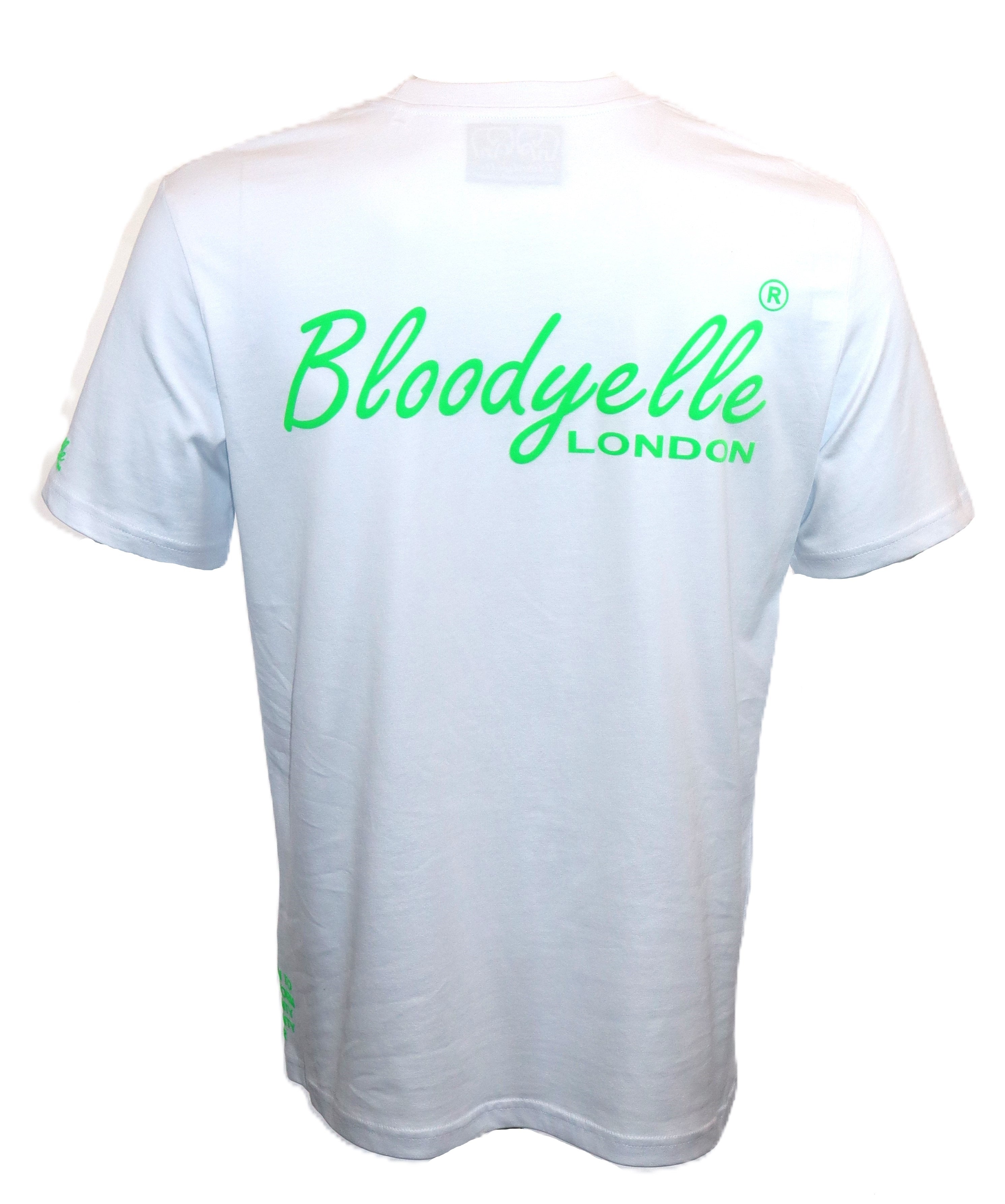 White and Neon Green Flock "Bloodyelle Signature" T-Shirt