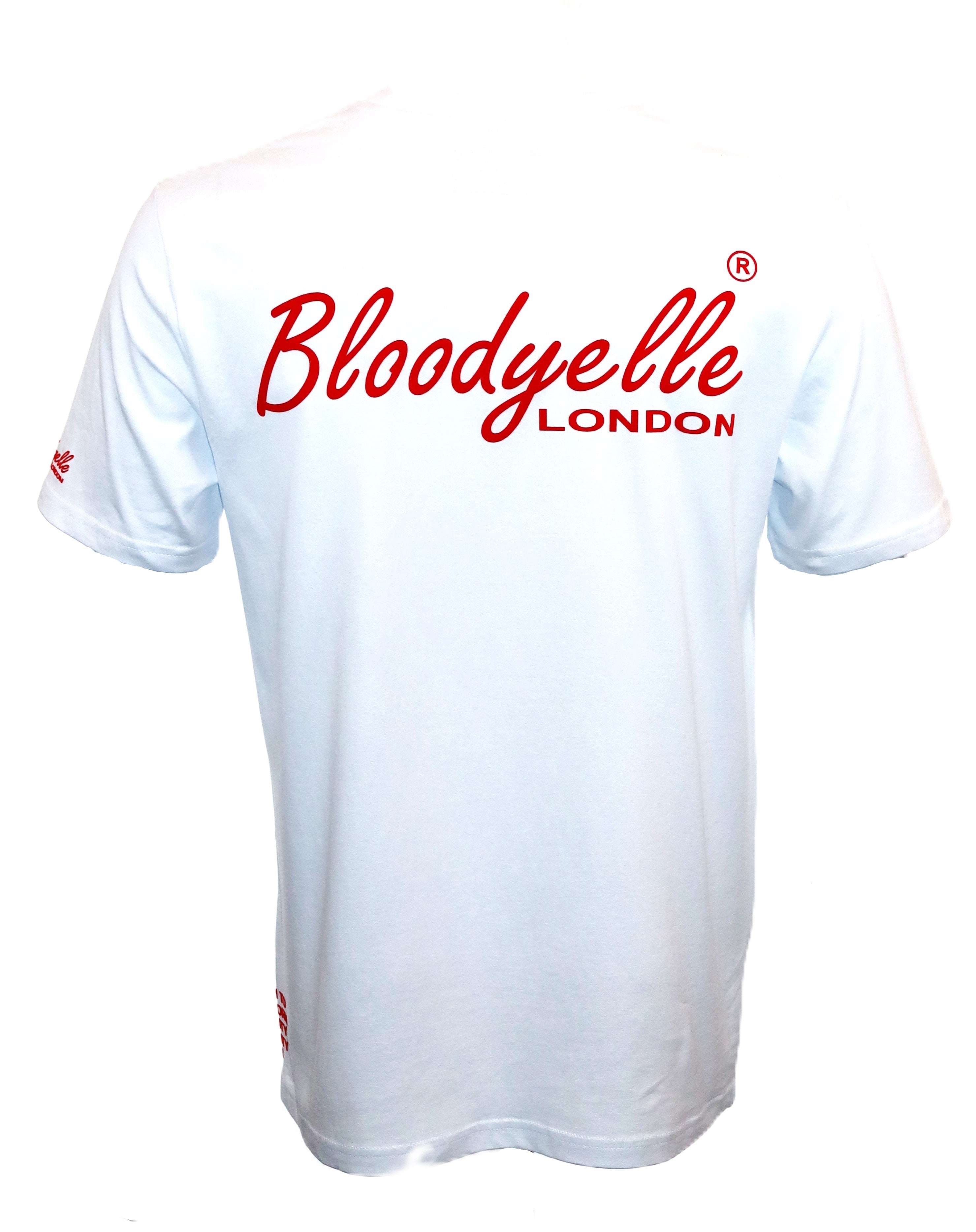 White with Bright Red Flock "Bloodyelle Signature" T-Shirt