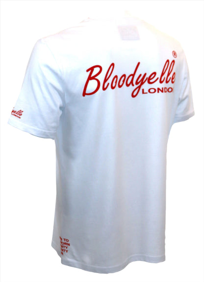 White with Bright Red Flock "Bloodyelle Signature" T-Shirt