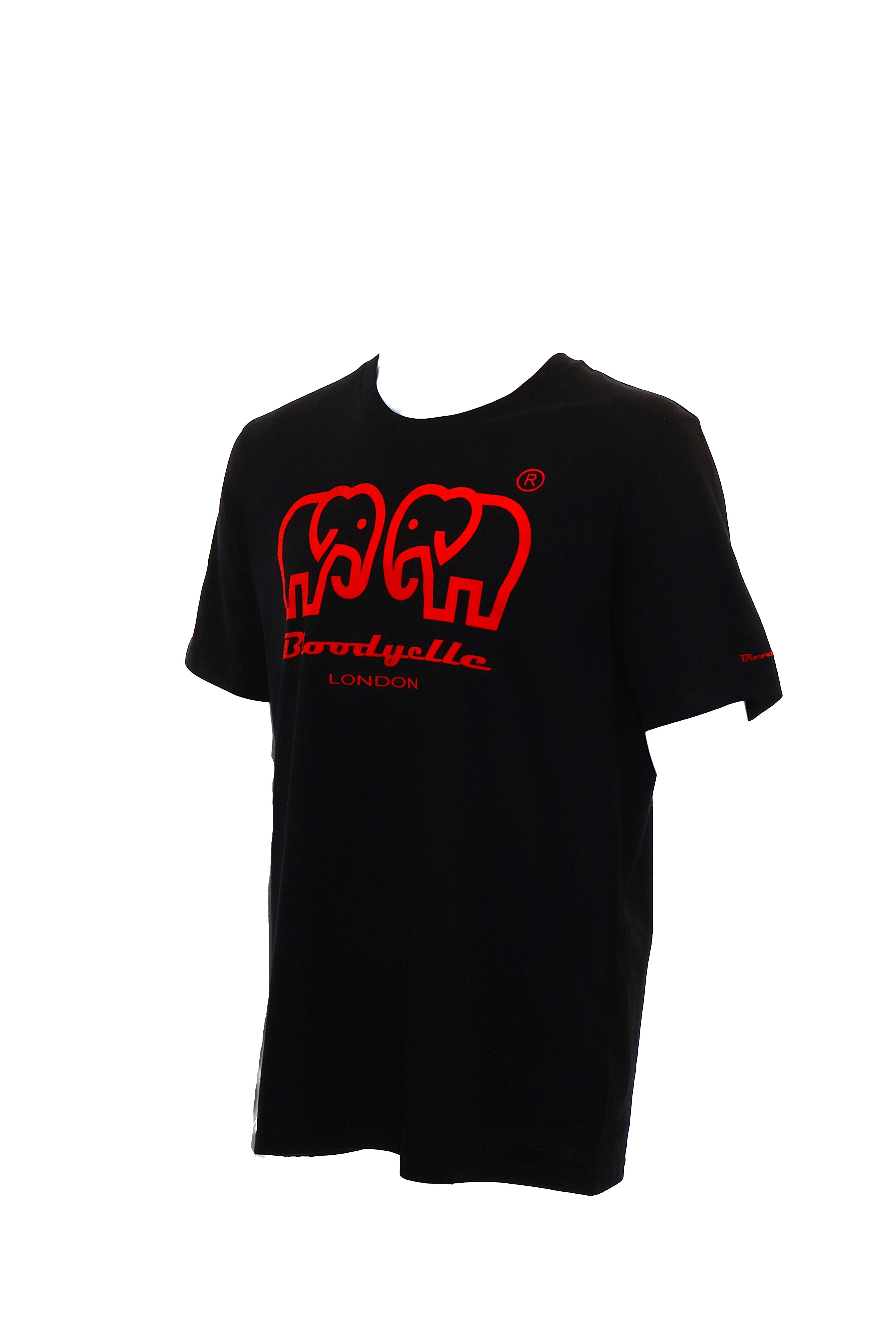 Bloodyelle Elephant Logo  Black & Neon Red Flock T-Shirt