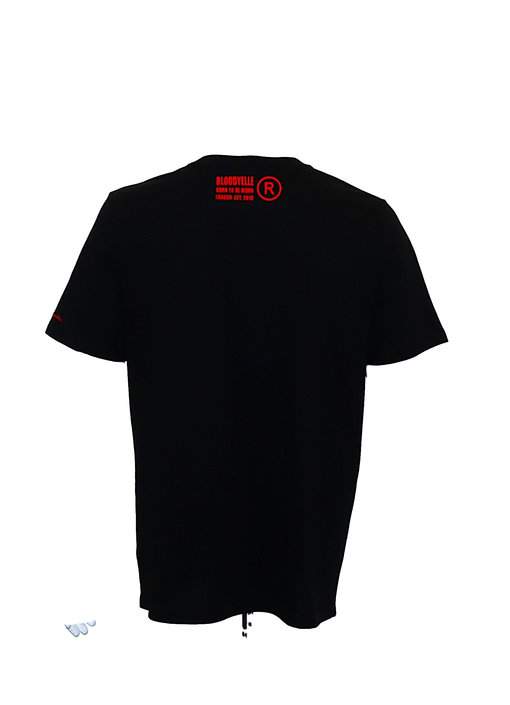 Bloodyelle Elephant Logo  Black & Neon Red Flock T-Shirt