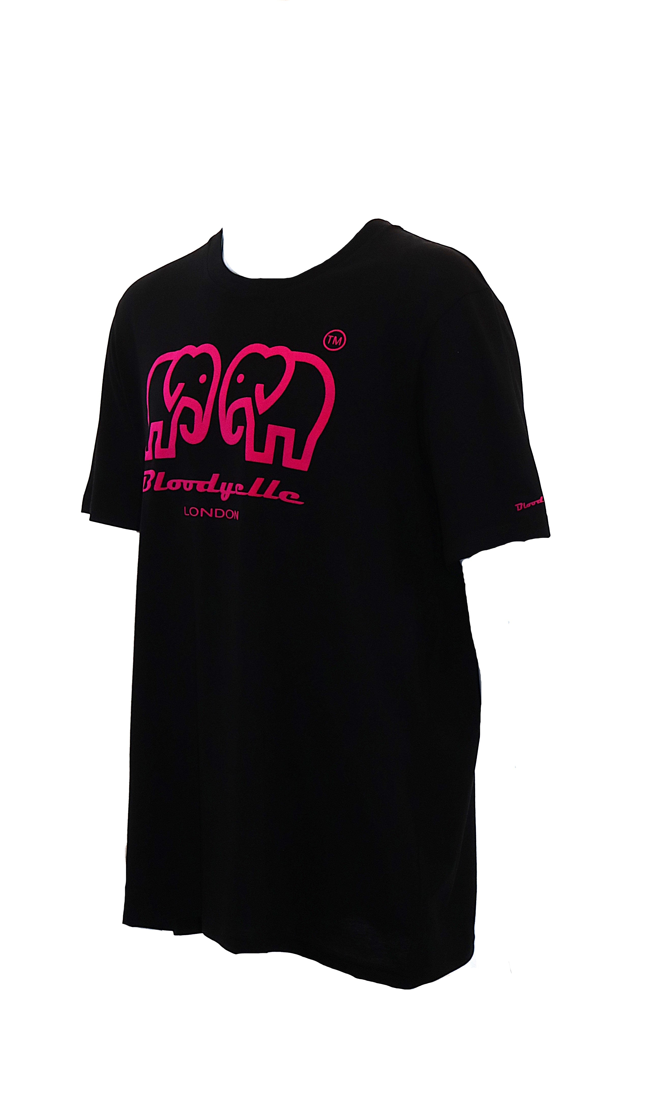 Bloodyelle Elephant Logo Black & Neon Pink Flock  T-Shirt