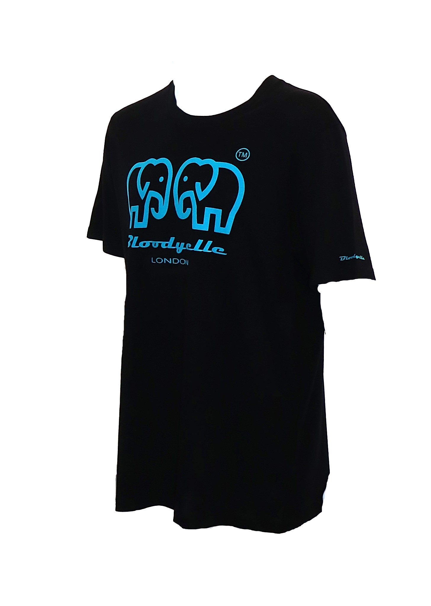 Bloodyelle Elephant Logo Black & Neon Blue Flock T-Shirt