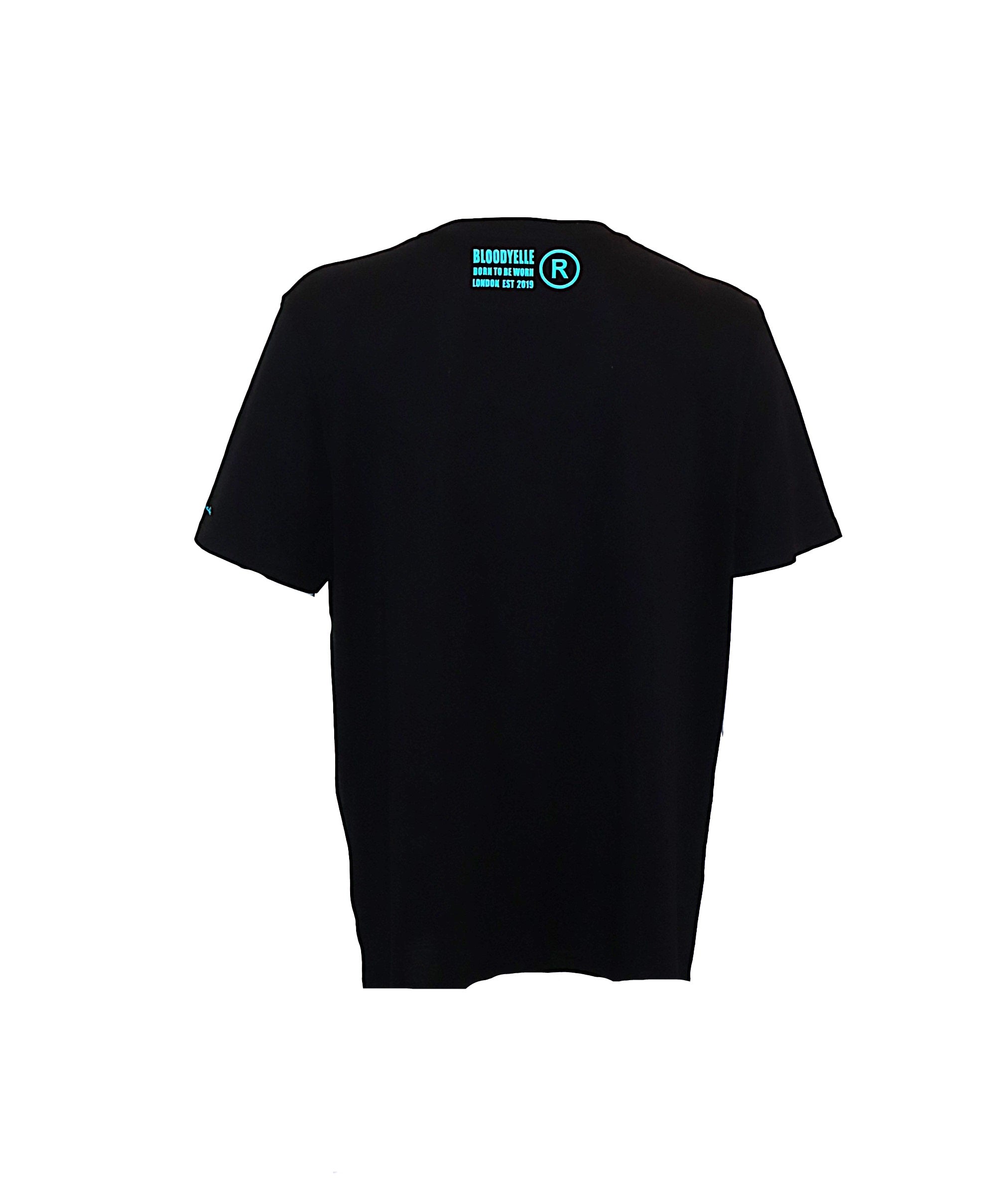 Bloodyelle Elephant Logo Black & Neon Blue Flock T-Shirt