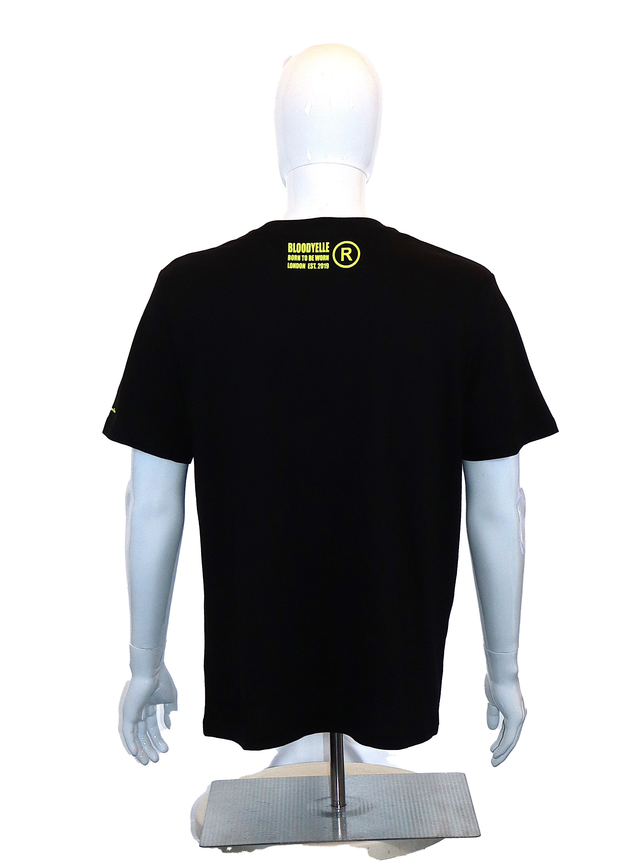 Bloodyelle Elephant Logo Black & Neon Yellow Flock  T-Shirt