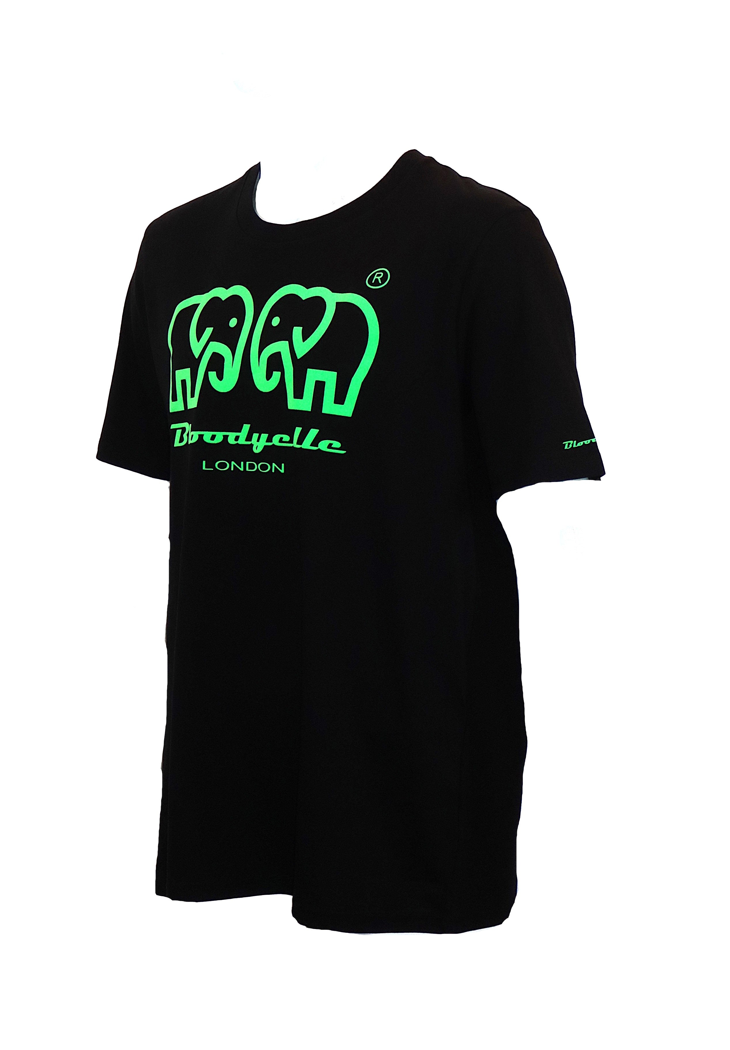 Bloodyelle Elephant Logo  Black & Neon Green Flock T-Shirt