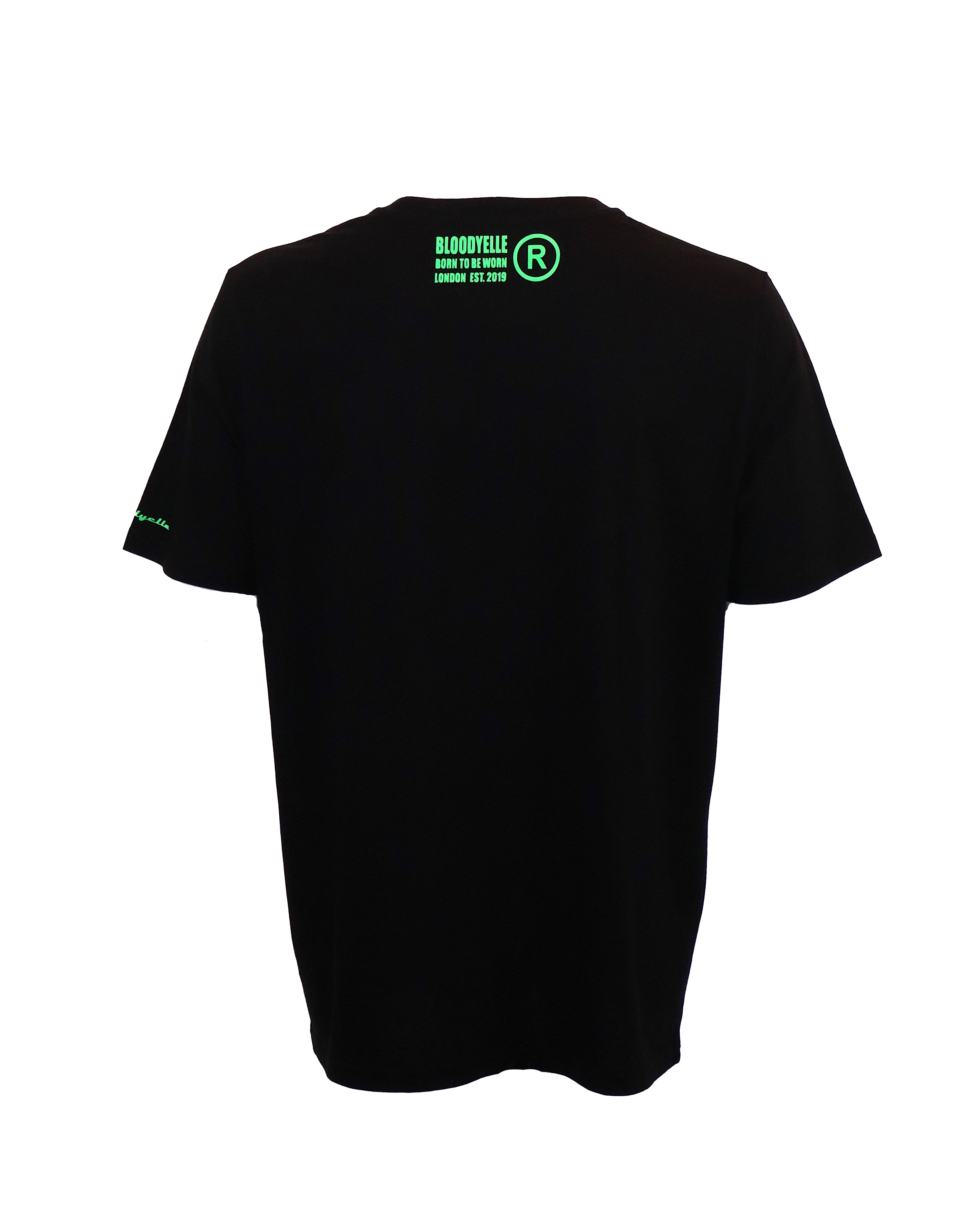 Bloodyelle Elephant Logo  Black & Neon Green Flock T-Shirt