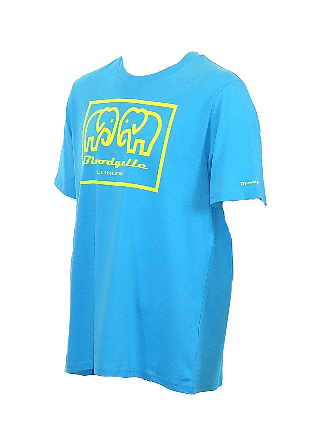 Elephant Box Outline Aqua Blue with Neon Yellow Flock Logo T-Shirt