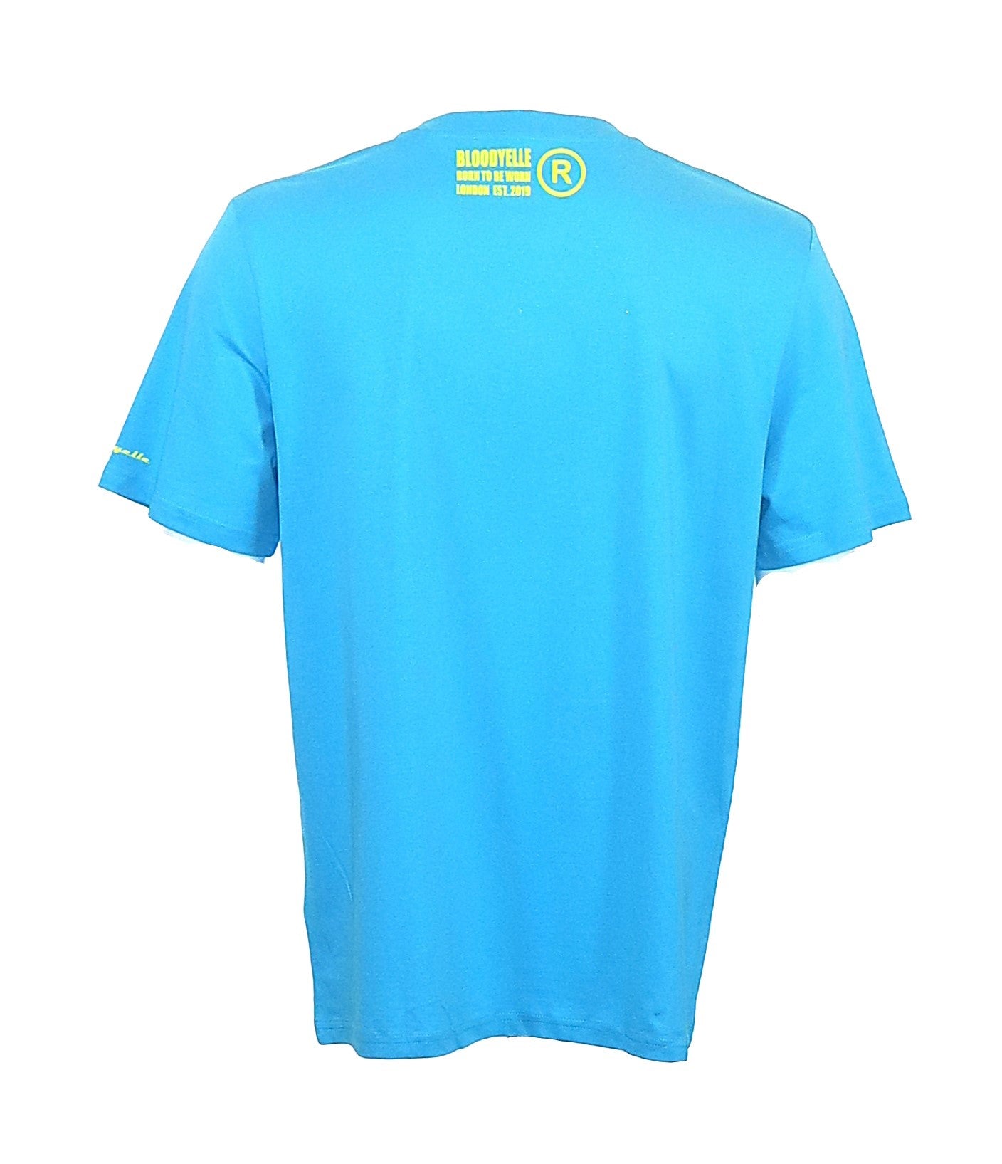 Elephant Box Outline Aqua Blue with Neon Yellow Flock Logo T Shirt