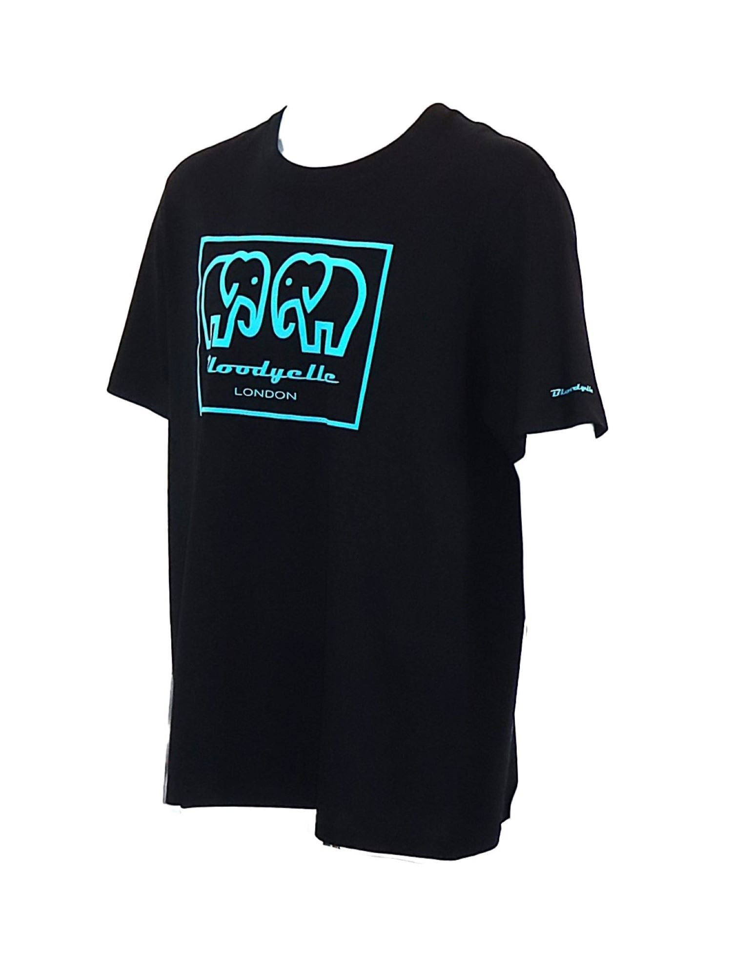 Elephant Box Outline Black with Neon Blue Flock Logo T-Shirt