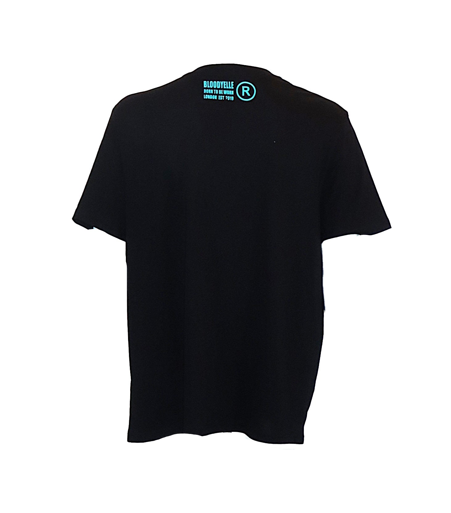 Elephant Box Outline Black with Neon Blue Flock Logo T-Shirt