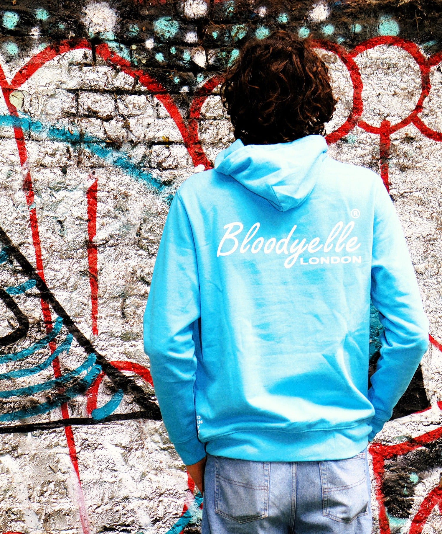 Aqua Blue with White Flock Bloodyelle Signature Hoodie