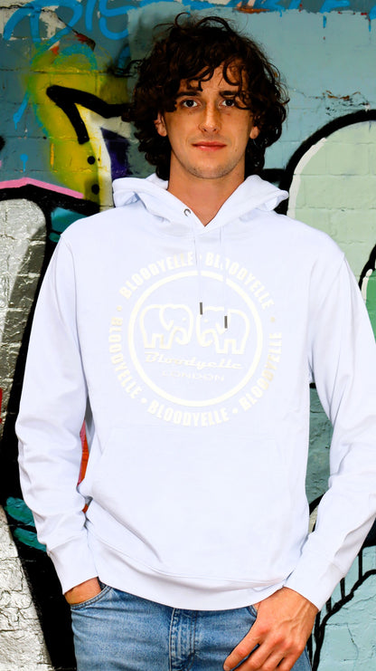 Bloodyelle White Infinity Hoodie with White raised Logo