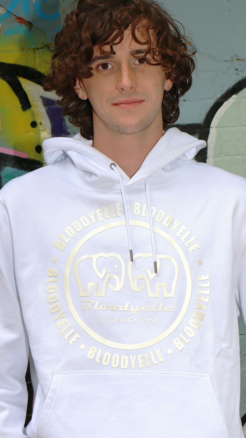 Bloodyelle White Infinity Hoodie with White raised Logo