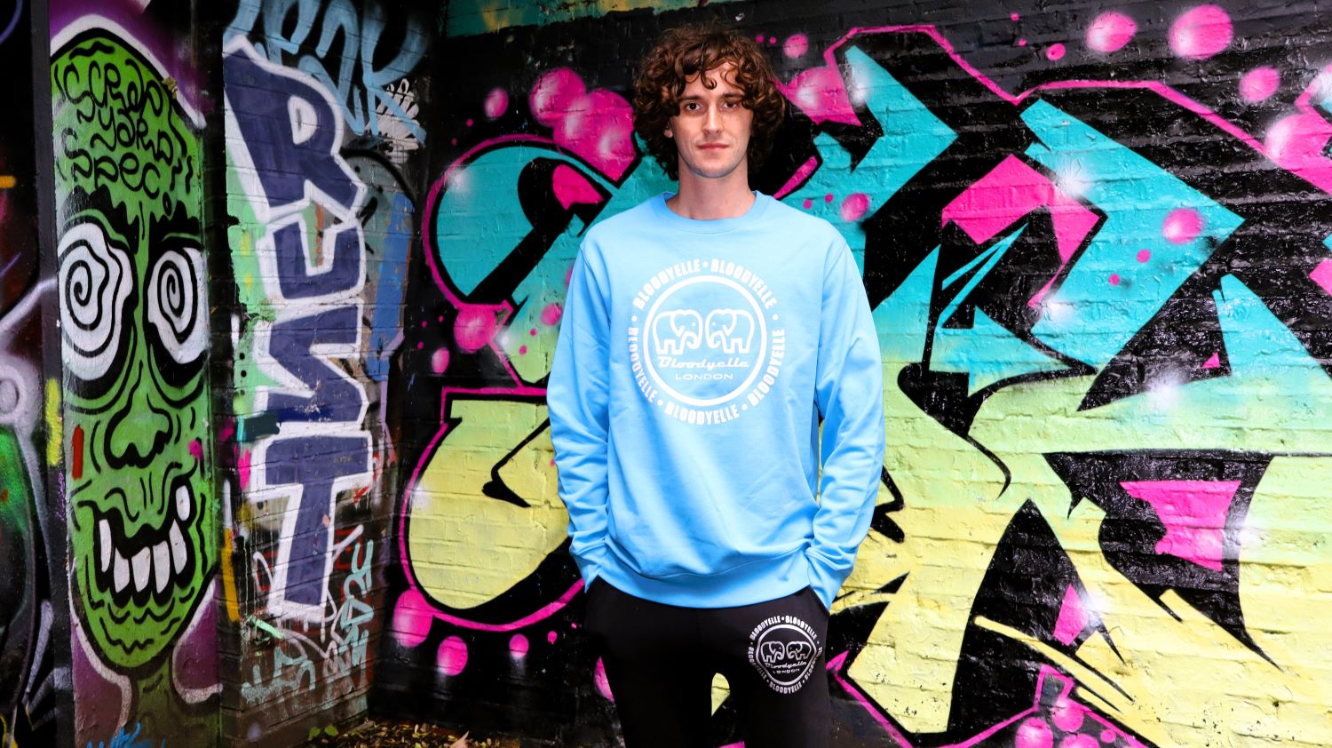 Bloodyelle Aqua Blue and White Infinity Logo Sweatshirt